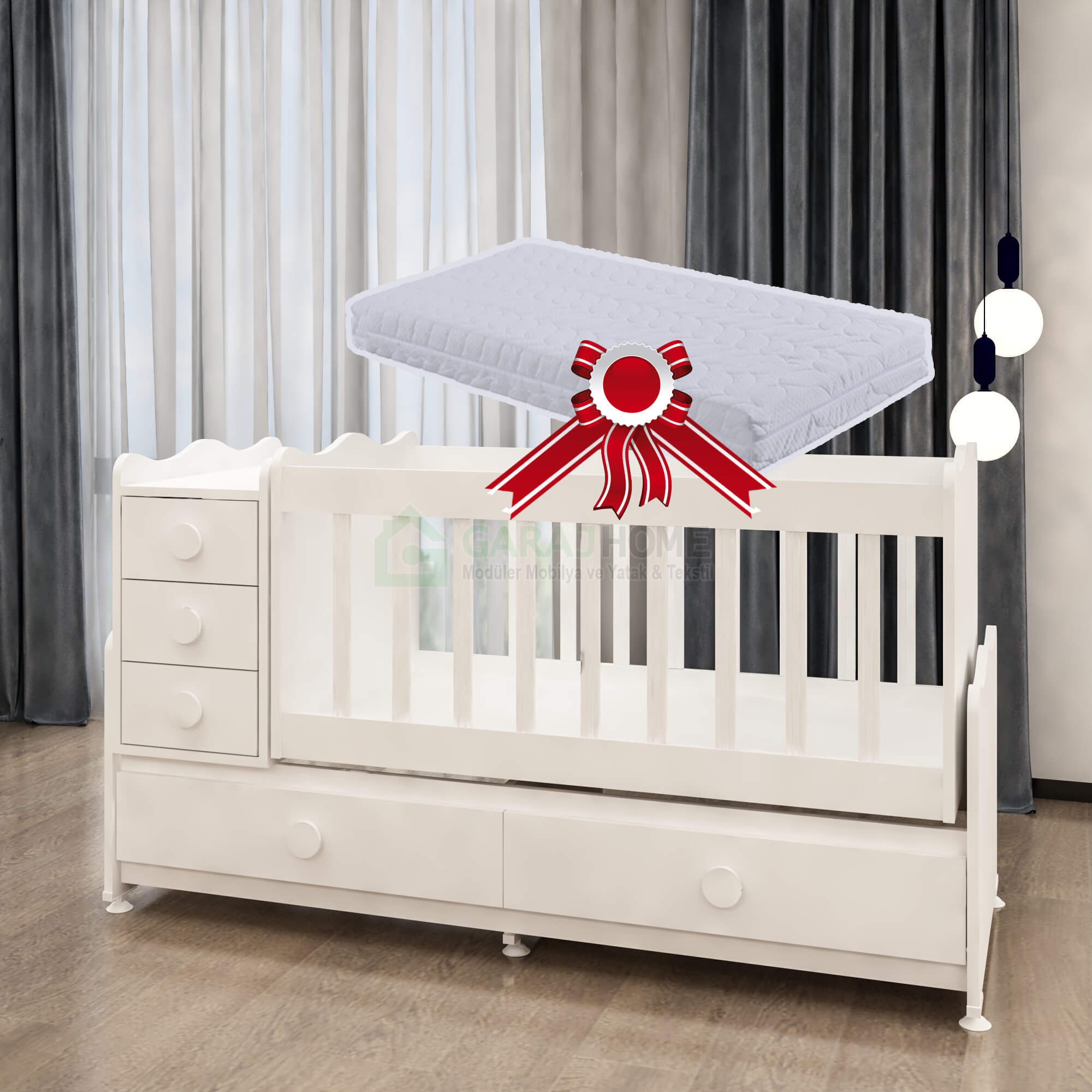Melina 5 Cekmeceli Mdfli Buyuyen 60x120 Besik Beyaz Yatak Hediyeli