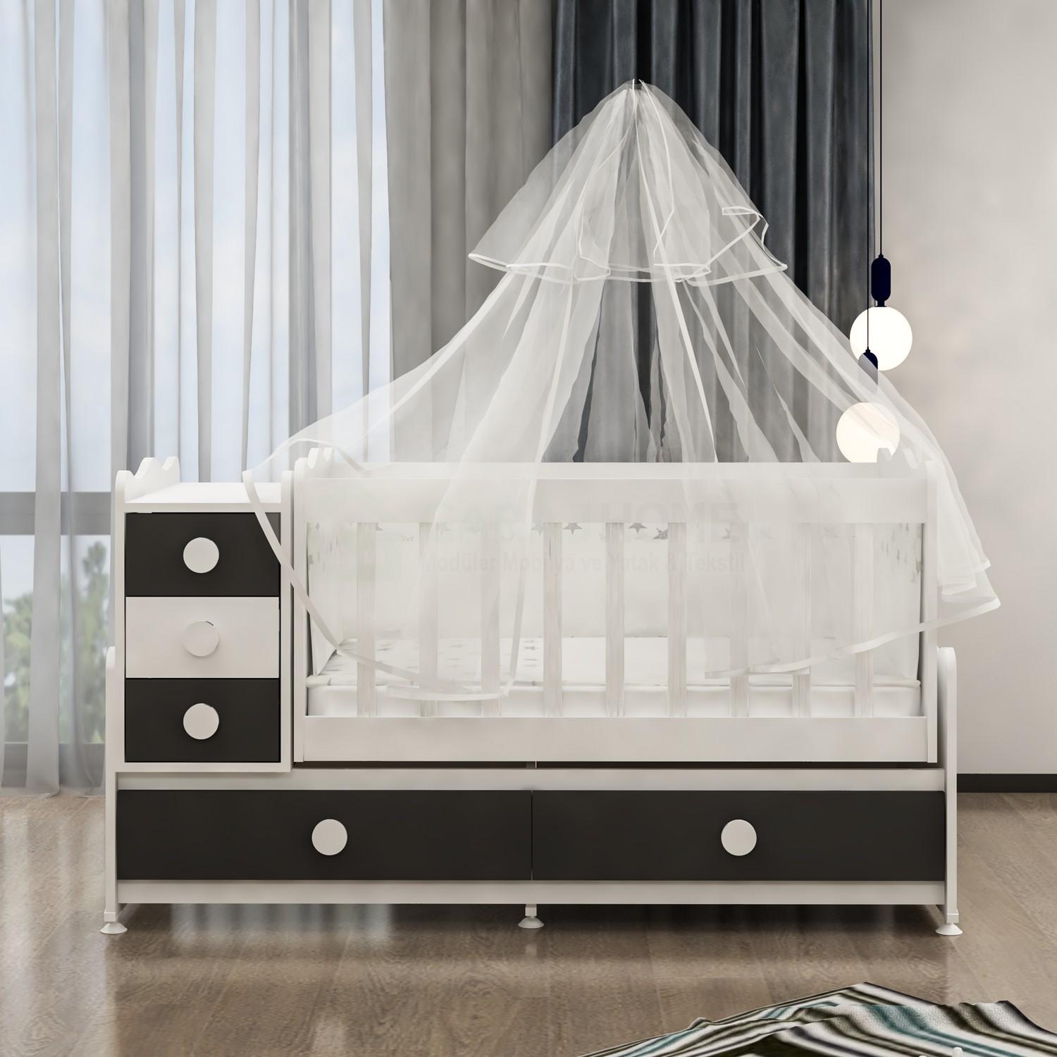 Melina Gri Bebek Odası Takımı Yatak ve Uyku Seti Kombinli