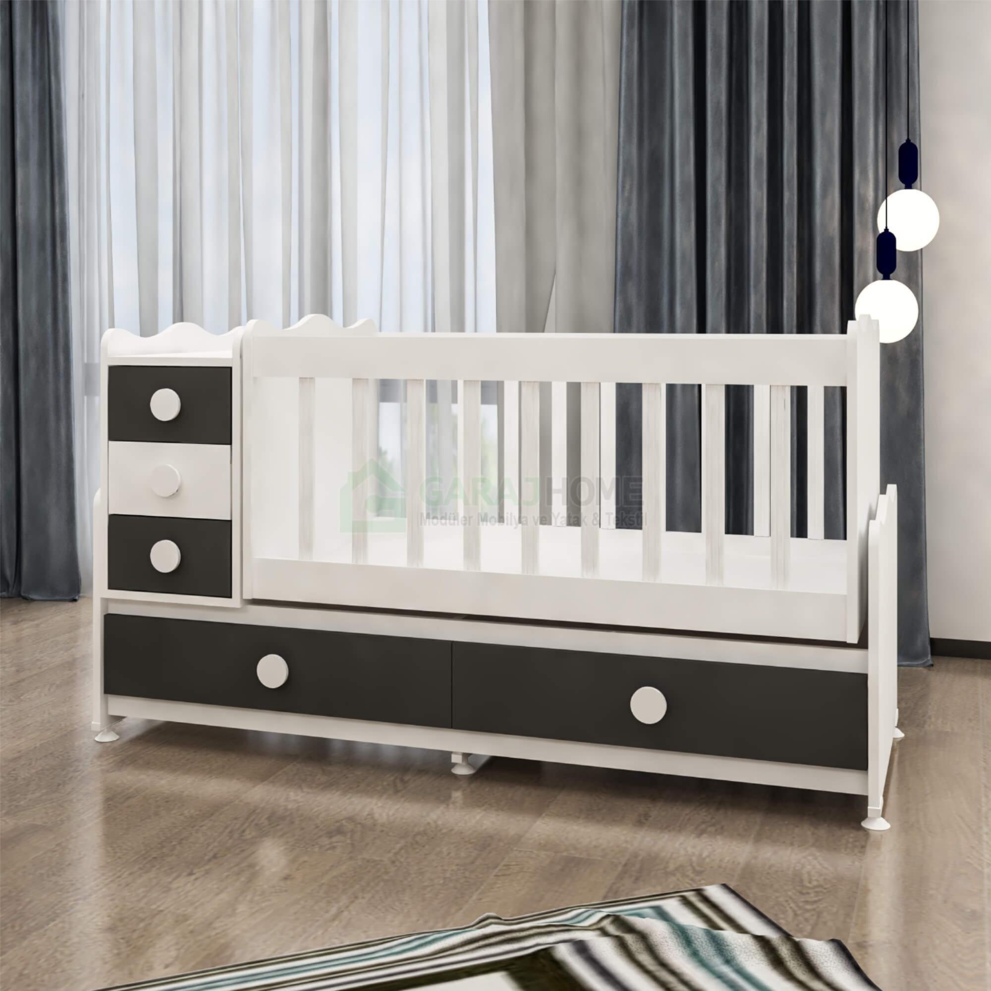 Melina Gri Bebek Odası Takımı Yatak ve Uyku Seti Kombinli