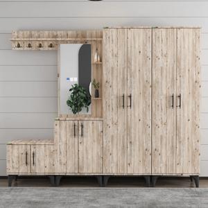 Garaj Home Modern Aynalı Raflı Portmanto Vestiyer