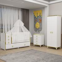 Melina Yıldız 2 Kapaklı Bebek Odası + Yatak + Uyku Seti - Gold