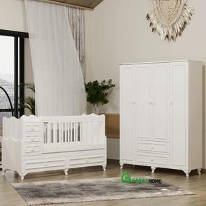 Öykü 4 Kapaklı Dolap ve 5 Çekmeceli 60x120 Country Beşik