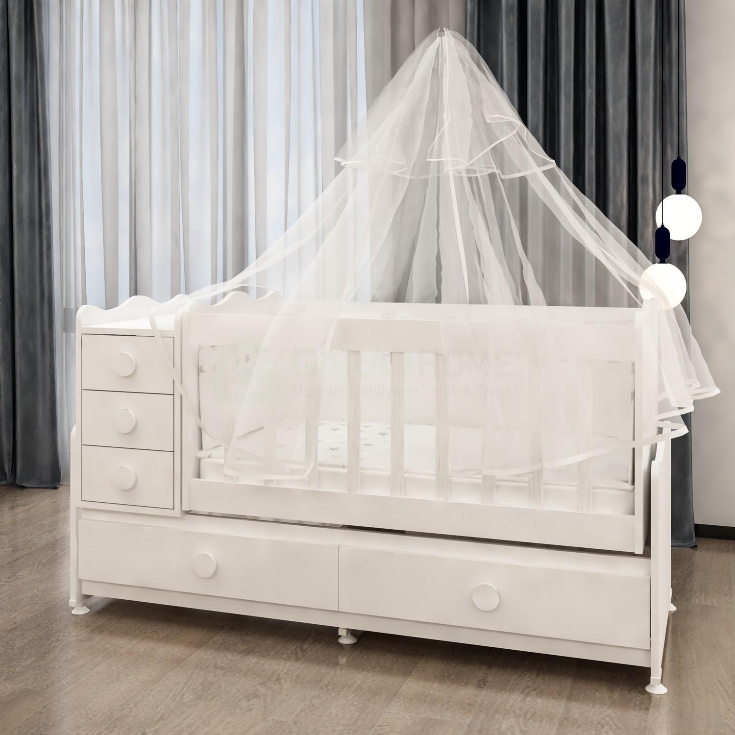 Melina Yıldız 4 Kapaklı Bebek Odası Takımı Beyaz Yatak ve Uyku Seti