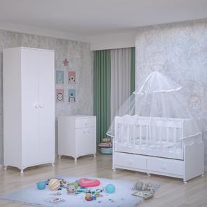 Elegant Yıldız 2 Kapaklı Bebek Odası Takımı - Yatak ve Uyku Seti Kombinli-Beyaz