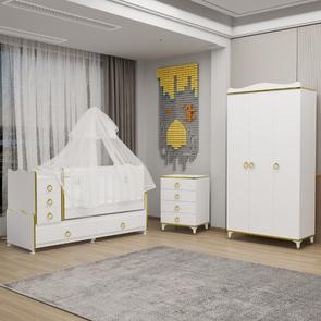 Melina Yıldız 3 Kapaklı Bebek Odası + Yatak + Uyku Seti - Gold